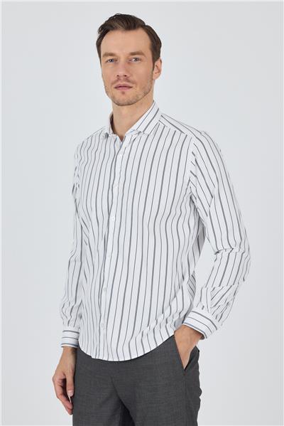 Kol Çizgili Desen Bez Ayağı İtalyan Yaka Cepsiz Esnek Classic Slim Fit Gömlek 1004250203