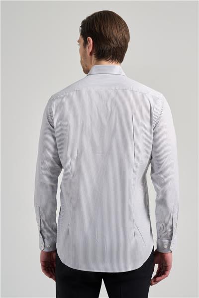 Uzun Kol Çizgili Desen Bez Ayağı İtalyan Yaka Cepsiz Esnek Classic Slim Fit Gömlek 1004250201