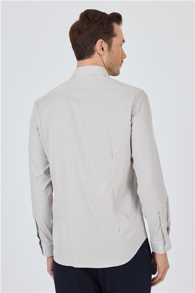 Kol Çizgili Desen Bez Ayağı İtalyan Yaka Cepsiz Esnek Classic Slim Fit Gömlek 1004250200