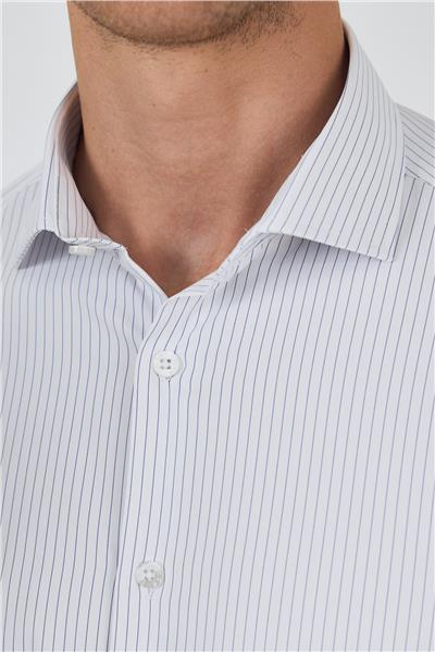 Uzun Kol Çizgili Desen Bez Ayağı İtalyan Yaka Cepsiz Esnek Classic Slim Fit Gömlek 1004250202