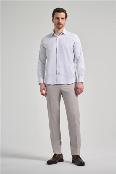 Uzun Kol Çizgili Desen Bez Ayağı İtalyan Yaka Cepsiz Pamuklu Classic Slim Fit Gömlek 1004250181