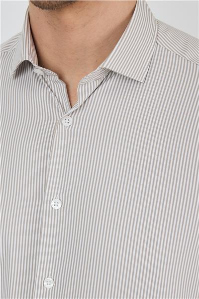 Kol Çizgili Desen Bez Ayağı İtalyan Yaka Cepsiz Esnek Classic Slim Fit Gömlek 1004250200