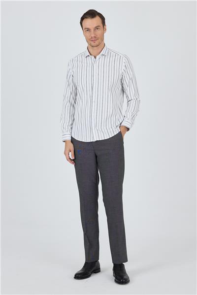 Kol Çizgili Desen Bez Ayağı İtalyan Yaka Cepsiz Esnek Classic Slim Fit Gömlek 1004250203