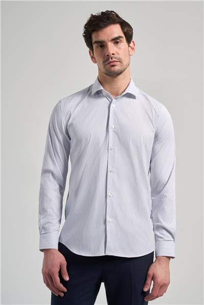 Uzun Kol Çizgili Desen Bez Ayağı İtalyan Yaka Cepsiz Esnek Classic Slim Fit Gömlek 1004250201