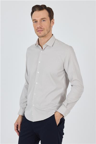 Kol Çizgili Desen Bez Ayağı İtalyan Yaka Cepsiz Esnek Classic Slim Fit Gömlek 1004250200