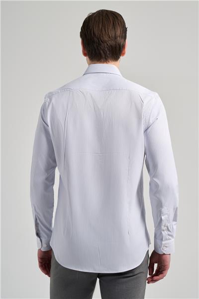 Uzun Kol Çizgili Desen Bez Ayağı İtalyan Yaka Cepsiz Esnek Classic Slim Fit Gömlek 1004250201
