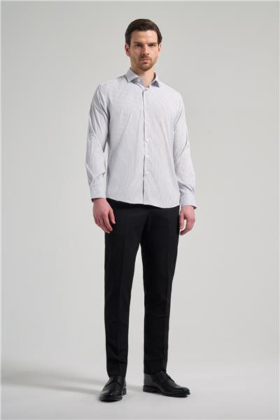 Uzun Kol Çizgili Desen Bez Ayağı İtalyan Yaka Cepsiz Esnek Classic Slim Fit Gömlek 1004250201