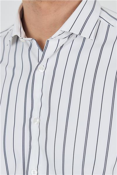 Kol Çizgili Desen Bez Ayağı İtalyan Yaka Cepsiz Esnek Classic Slim Fit Gömlek 1004250203
