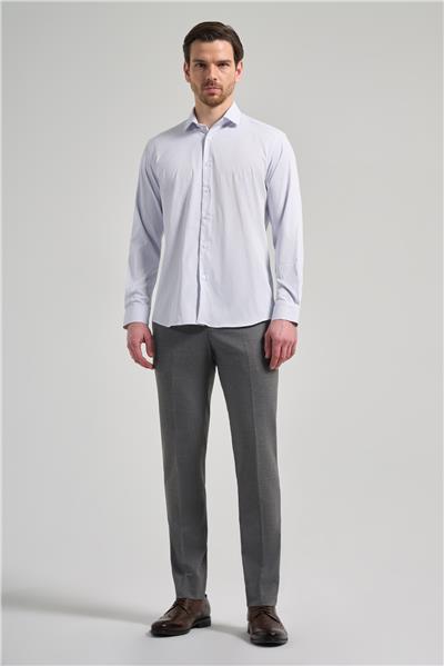 Uzun Kol Çizgili Desen Bez Ayağı İtalyan Yaka Cepsiz Esnek Classic Slim Fit Gömlek 1004250201