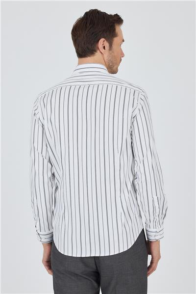 Kol Çizgili Desen Bez Ayağı İtalyan Yaka Cepsiz Esnek Classic Slim Fit Gömlek 1004250203