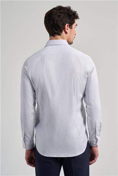 Uzun Kol Çizgili Desen Bez Ayağı İtalyan Yaka Cepsiz Esnek Classic Slim Fit Gömlek 1004250201