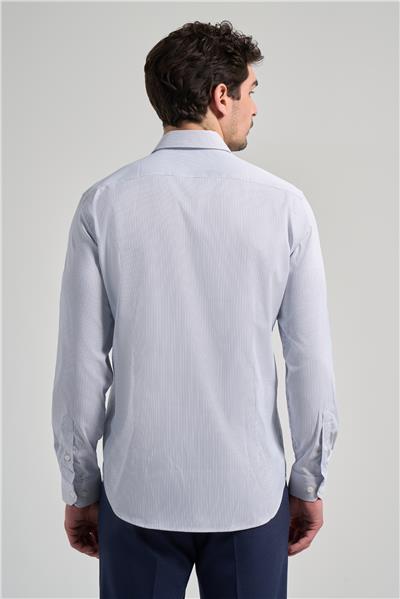 Uzun Kol Çizgili Desen Bez Ayağı Sert Yaka Cepsiz Esnek Classic Slim Fit Gömlek 1004250158