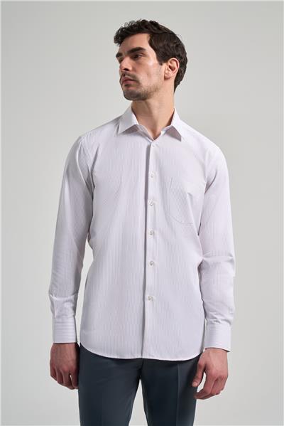 Uzun Kol Çizgili Desen Bez Ayağı Sert Yaka cepli Pamuklu Classic Comfort Fit Gömlek 1004250172