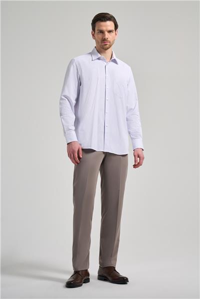 Uzun Kol Çizgili Desen Bez Ayağı Sert Yaka cepli Pamuklu Classic Comfort Fit Gömlek 1004250172