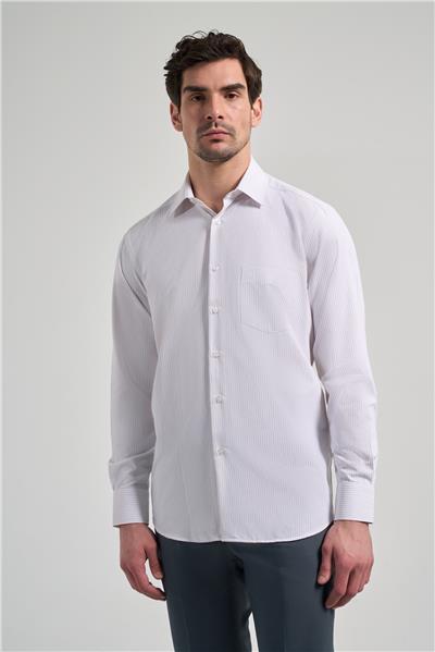 Uzun Kol Çizgili Desen Bez Ayağı Sert Yaka cepli Pamuklu Classic Comfort Fit Gömlek 1004250172