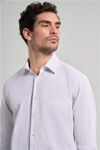 Uzun Kol Çizgili Desen Bez Ayağı Sert Yaka cepli Pamuklu Classic Comfort Fit Gömlek 1004250172