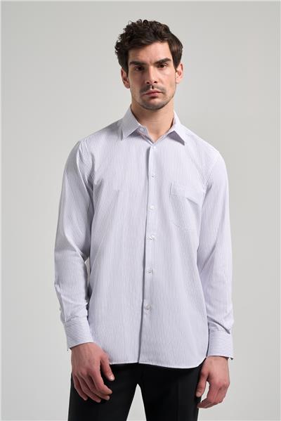 Kol Çizgili Desen Bez Ayağı Sert Yaka cepli Pamuklu Classic Comfort Fit Gömlek 1004250172
