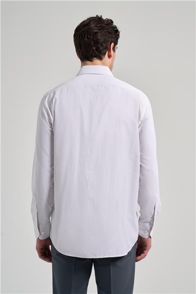 Uzun Kol Çizgili Desen Bez Ayağı Sert Yaka cepli Pamuklu Classic Comfort Fit Gömlek 1004250172