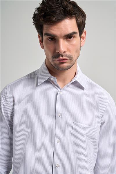 Kol Çizgili Desen Bez Ayağı Sert Yaka cepli Pamuklu Classic Comfort Fit Gömlek 1004250172