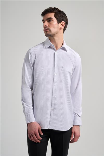 Kol Çizgili Desen Bez Ayağı Sert Yaka cepli Pamuklu Classic Comfort Fit Gömlek 1004250172