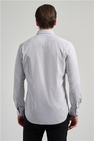 Uzun Kol Çizgili Desen Bez Ayağı Sert Yaka Cepsiz Esnek Classic Slim Fit Gömlek 1004250158