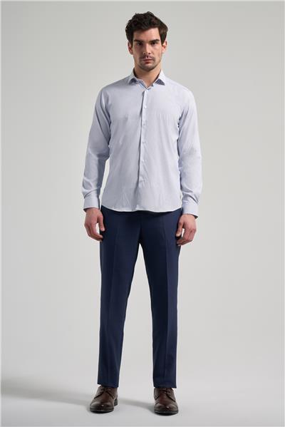 Uzun Kol Çizgili Desen Bez Ayağı Sert Yaka Cepsiz Esnek Classic Slim Fit Gömlek 1004250158