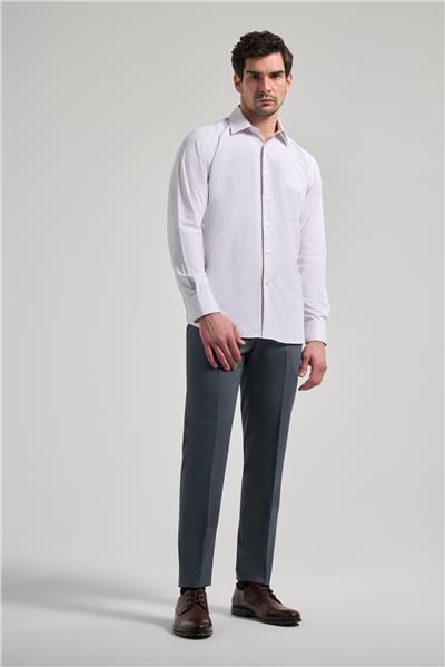 Uzun Kol Çizgili Desen Bez Ayağı Sert Yaka cepli Pamuklu Classic Comfort Fit Gömlek 1004250172