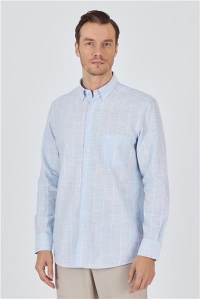 Uzun Kol Çizgili Desen Düğmeli Yaka cepli Classic Comfort Fit Gömlek 1004250189