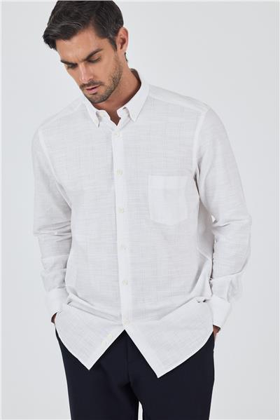 Uzun Kol Çizgili Desen Düğmeli Yaka cepli Classic Comfort Fit Gömlek 1004250189