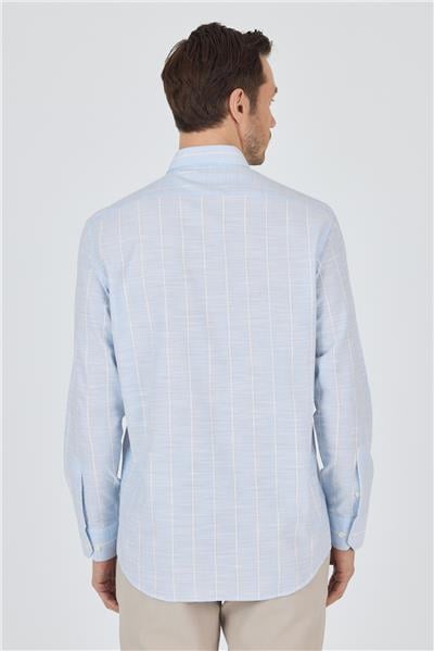 Uzun Kol Çizgili Desen Düğmeli Yaka cepli Classic Comfort Fit Gömlek 1004250189