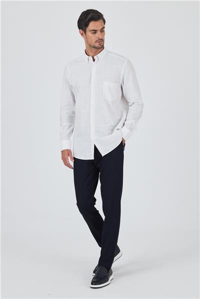 Uzun Kol Çizgili Desen Düğmeli Yaka cepli Classic Comfort Fit Gömlek 1004250189