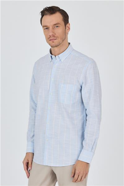 Uzun Kol Çizgili Desen Düğmeli Yaka cepli Classic Comfort Fit Gömlek 1004250189