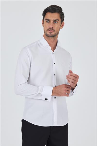 Uzun Kol Desenli Armürlü Ata Yaka Pamuklu Ceremony Slim Fit Gömlek 1004250207