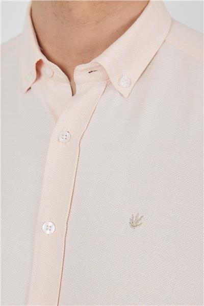 Uzun Kol Desenli Armürlü Düğmeli Yaka Cepsiz Pamuklu Classic Slim Fit Gömlek 1004250205
