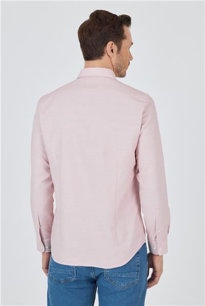 Kol Desenli Armürlü Düğmeli Yaka Cepsiz Pamuklu Classic Slim Fit Gömlek 1004250204