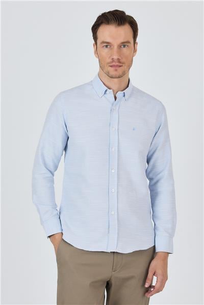 Uzun Kol Desenli Armürlü Düğmeli Yaka Cepsiz Pamuklu Classic Slim Fit Gömlek 1004250205