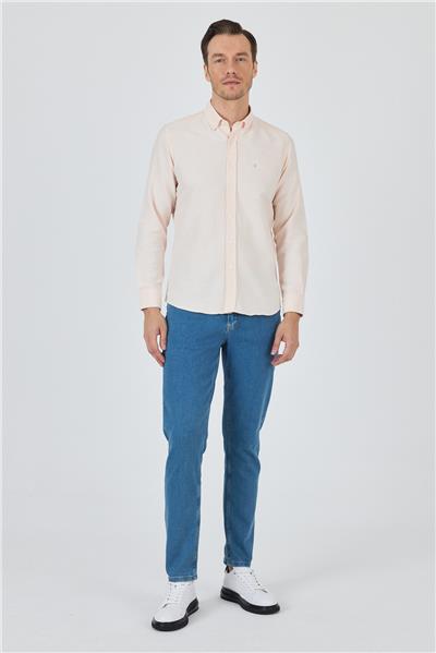Uzun Kol Desenli Armürlü Düğmeli Yaka Cepsiz Pamuklu Classic Slim Fit Gömlek 1004250205