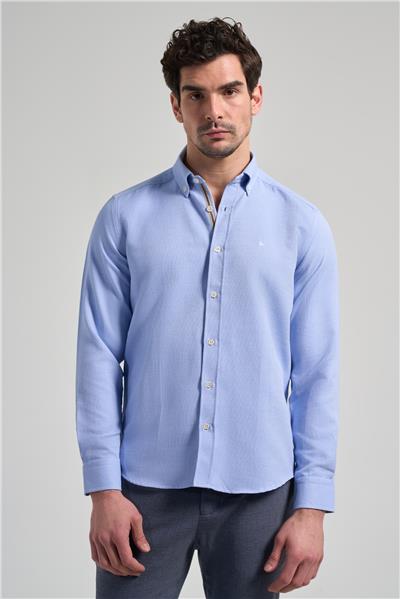 Kol Desenli Armürlü Düğmeli Yaka Cepsiz Pamuklu Casual Slim Fit Gömlek 1004250206