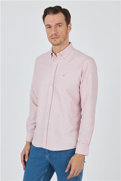 Kol Desenli Armürlü Düğmeli Yaka Cepsiz Pamuklu Classic Slim Fit Gömlek 1004250204