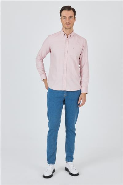 Kol Desenli Armürlü Düğmeli Yaka Cepsiz Pamuklu Classic Slim Fit Gömlek 1004250204