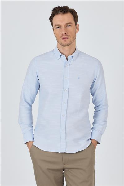 Uzun Kol Desenli Armürlü Düğmeli Yaka Cepsiz Pamuklu Classic Slim Fit Gömlek 1004250205