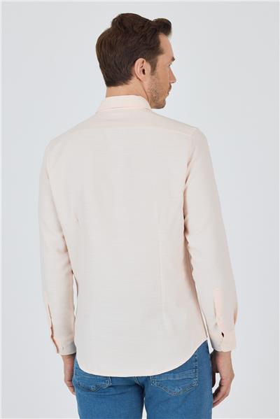 Uzun Kol Desenli Armürlü Düğmeli Yaka Cepsiz Pamuklu Classic Slim Fit Gömlek 1004250205