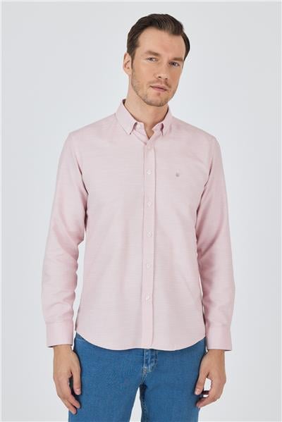 Kol Desenli Armürlü Düğmeli Yaka Cepsiz Pamuklu Classic Slim Fit Gömlek 1004250204