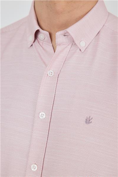 Kol Desenli Armürlü Düğmeli Yaka Cepsiz Pamuklu Classic Slim Fit Gömlek 1004250204