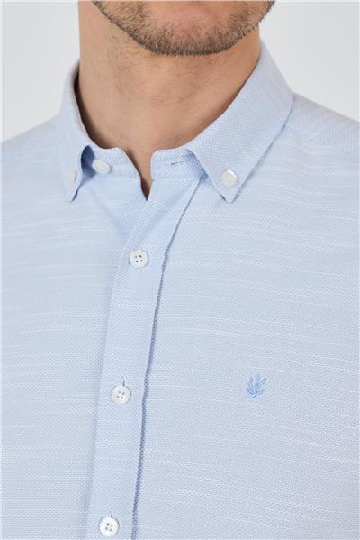 Uzun Kol Desenli Armürlü Düğmeli Yaka Cepsiz Pamuklu Classic Slim Fit Gömlek 1004250205