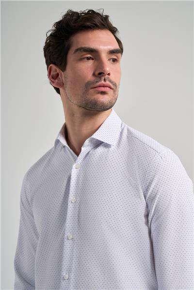 Uzun Kol Desenli Armürlü İtalyan Yaka Cepsiz Pamuklu Classic Slim Fit Gömlek 1004250196