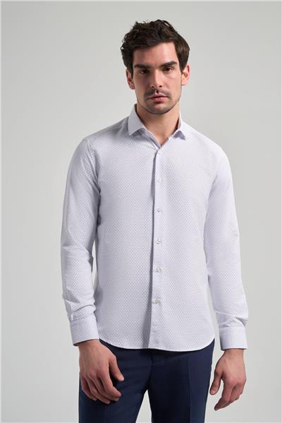 Uzun Kol Desenli Armürlü İtalyan Yaka Cepsiz Pamuklu Classic Slim Fit Gömlek 1004250196