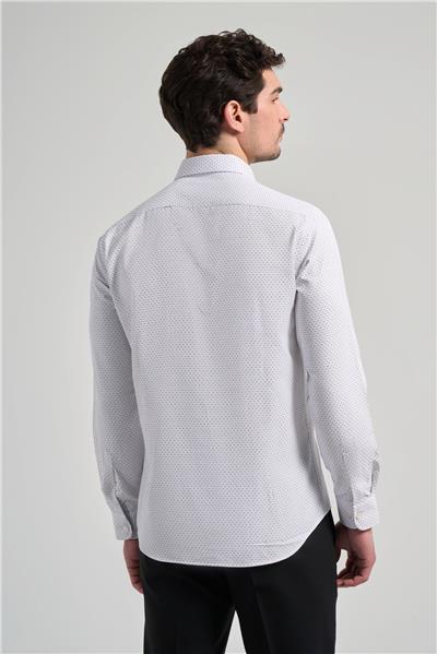 Uzun Kol Desenli Armürlü İtalyan Yaka Cepsiz Pamuklu Classic Slim Fit Gömlek 1004250196
