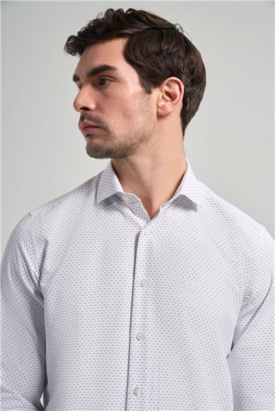 Uzun Kol Desenli Armürlü İtalyan Yaka Cepsiz Pamuklu Classic Slim Fit Gömlek 1004250196