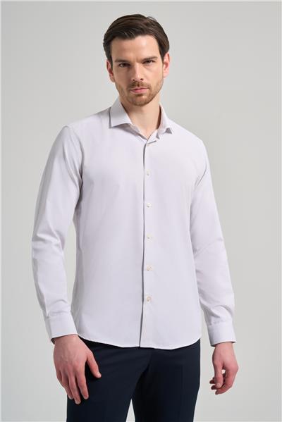 Uzun Kol Desenli Armürlü İtalyan Yaka Cepsiz Pamuklu Classic Slim Fit Gömlek 1004250161